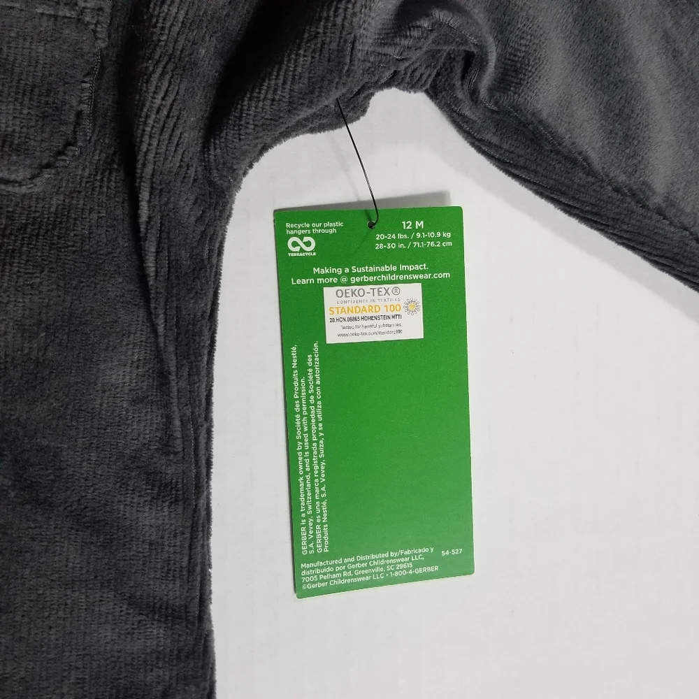 NWT MODERN MOMENTS GERBER SOFT CORDUROY OUTFIT DARK GRAY SIZE 12 MONTHS